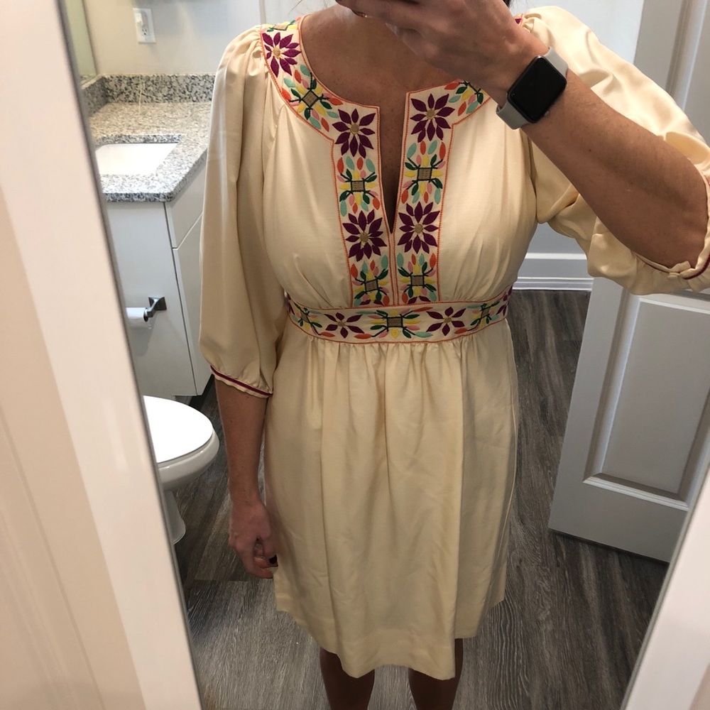 Shoshanna Cream 3/4 Sleeve Peasant Dress